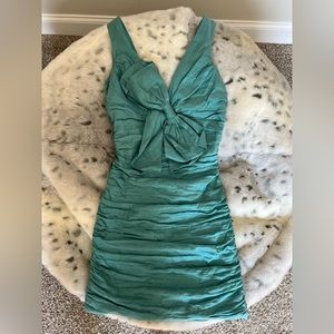BCBG Max Azra Blue Surf Dress Turquoise cocktail dress Mini with twisted bow